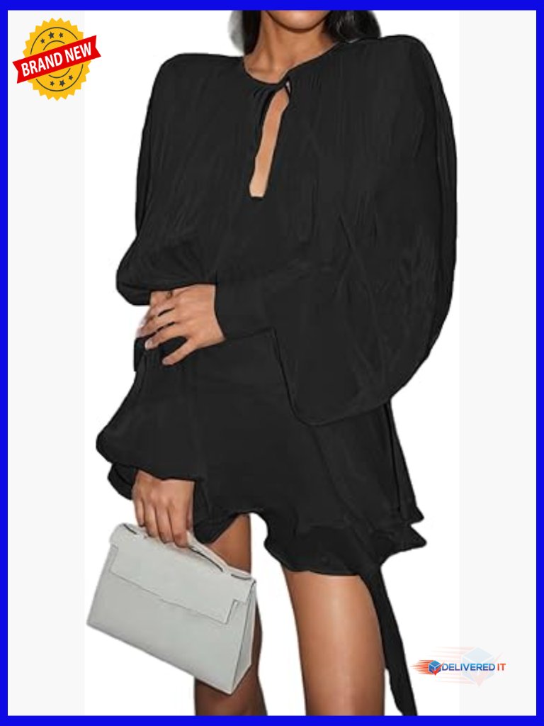 Long Sleeve V-Neck Mini Dress With Ruffle And Backless Design